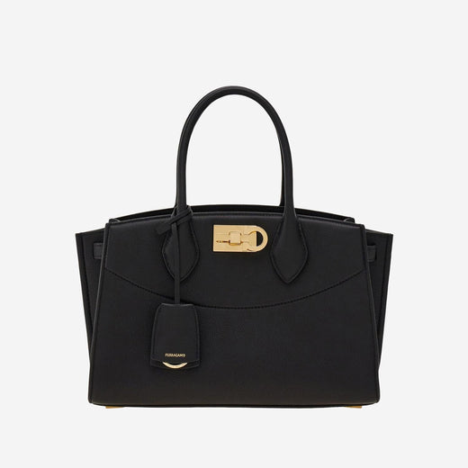 Ferragamo Textured Calfskin Top Handle Bag — Black