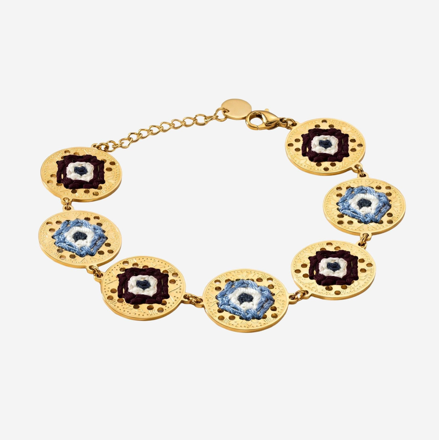 Leight Studio Hand-Embroidered Eye Medallion Bracelet — Gold Stainless Steel Bracelets