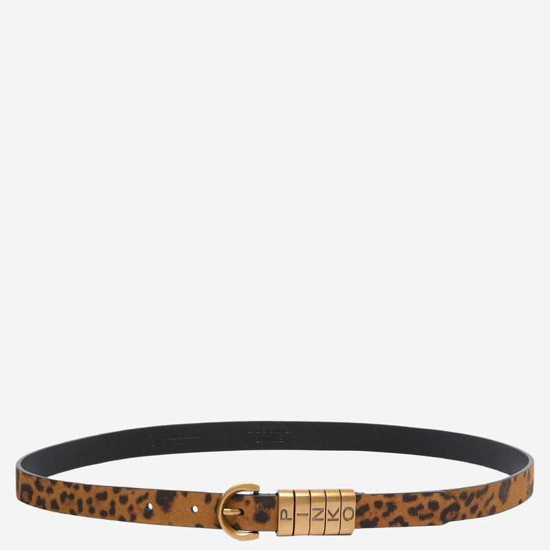 Pinko Leopard-Print Leather Belt — Brown