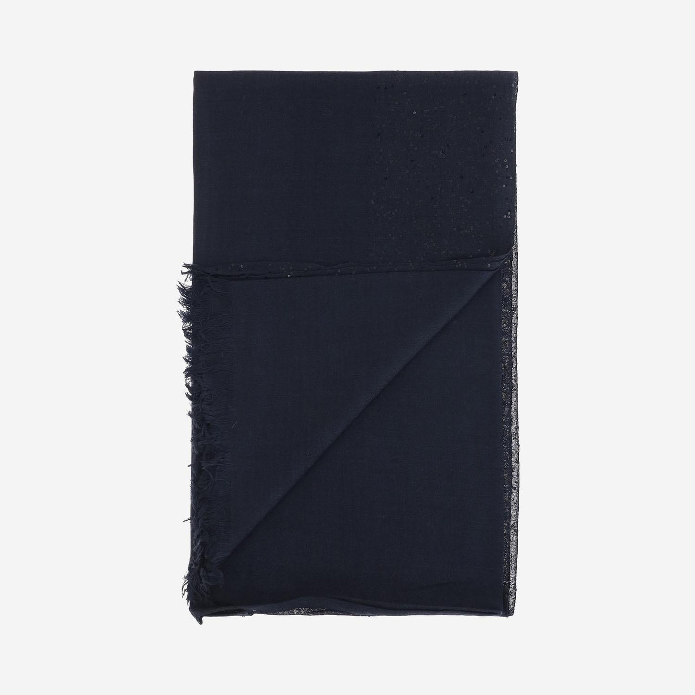 Faliero Sarti Sequin-Embellished Wool-Blend Scarf — Navy Virgin Wool Scarfs