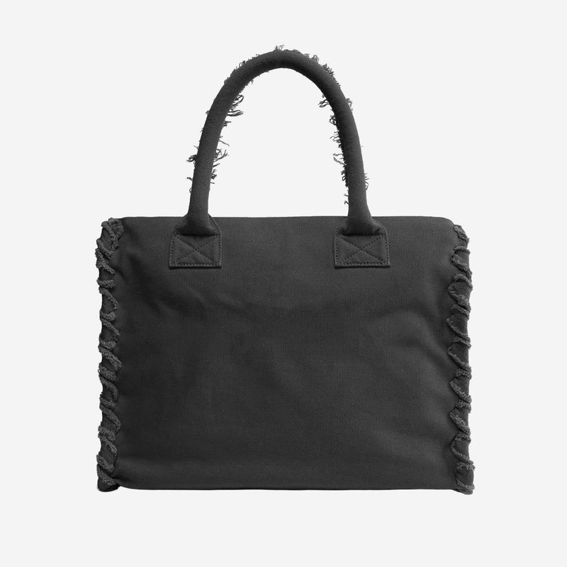 Pinko Fringed Cotton Tote Bag — Black