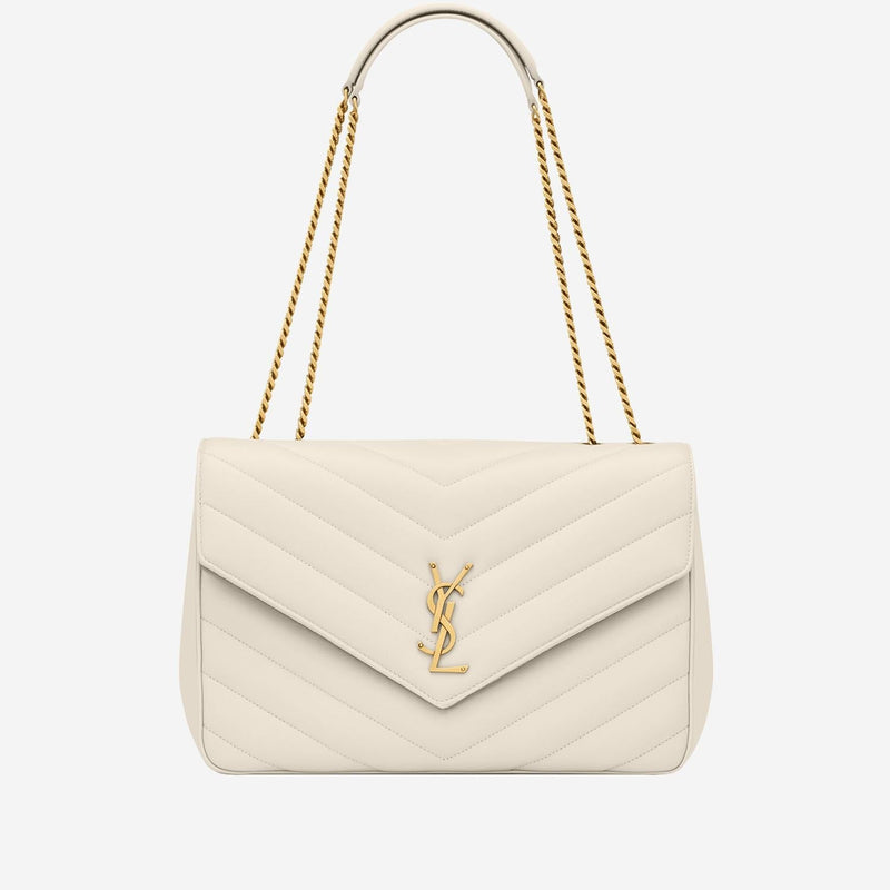 Saint Laurent Quilted Lambskin Shoulder Bag — White Leather