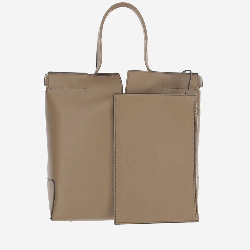 Tods Embossed Logo Calfskin Top Handle Bag — Brown