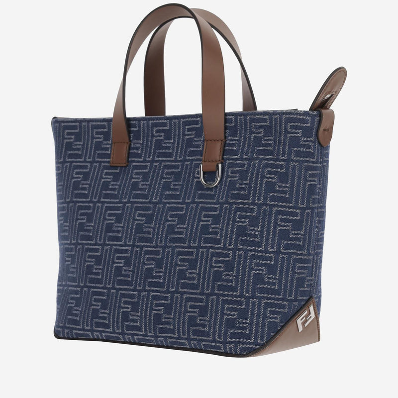 Fendi Ff Logo-Jacquard Cotton Tote Bag — Navy