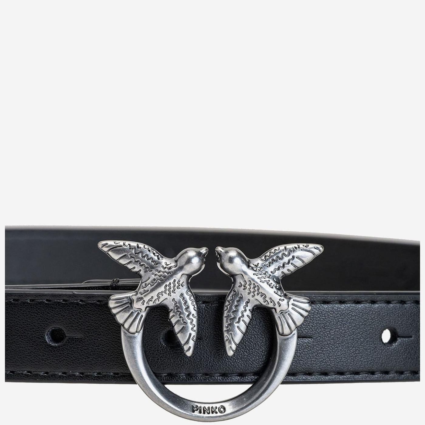 Pinko Love Birds Buckle Leather Belt — Black