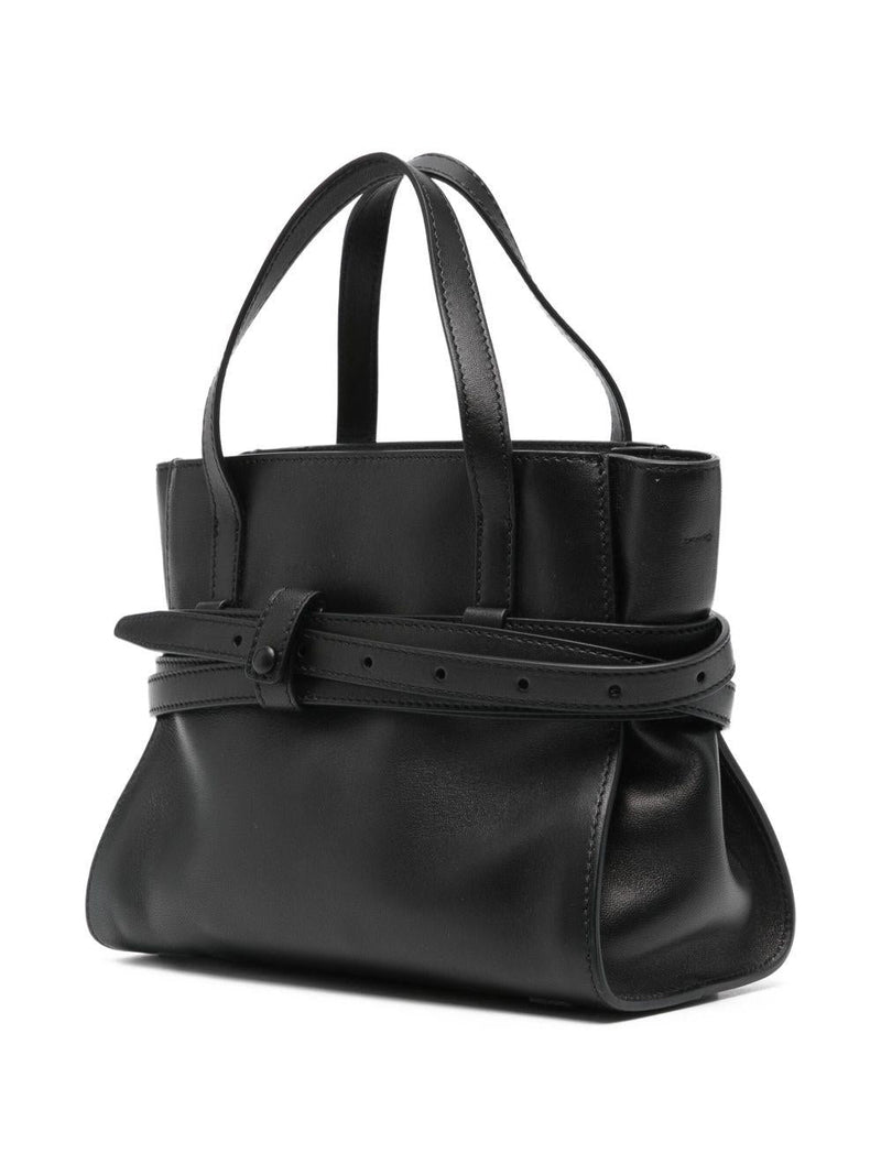 Moschino Calfskin With Knotted Belt Top Handle Bag — Black
