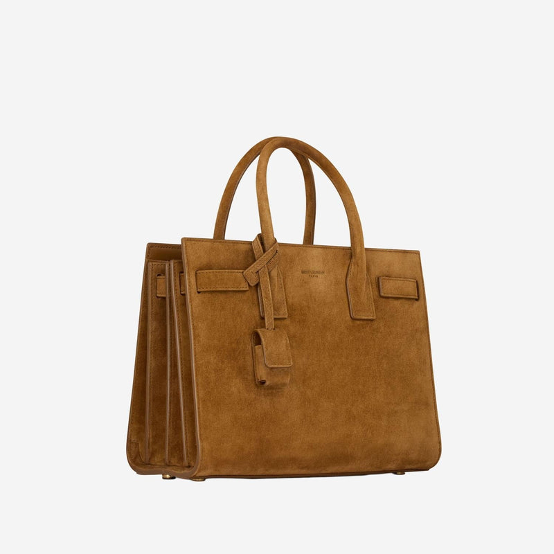 Saint Laurent Structured Suede Tote Bag — Brown