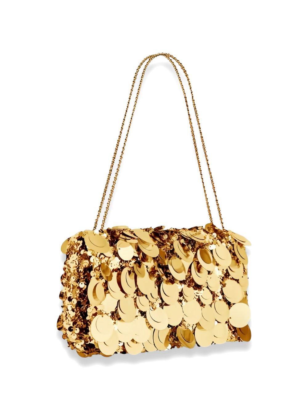Rabanne Sequined Metallic Disc Shoulder Bag — Gold Leather