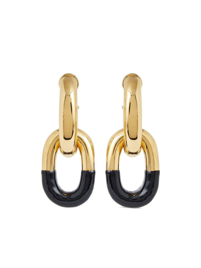 Rabanne Xl Link Gold With Black Enamel Earrings — Aluminum
