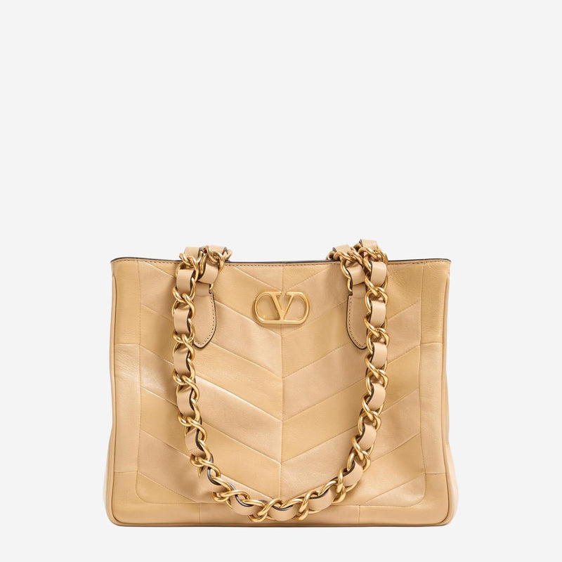 Valentino Garavani Chevron-Quilted Leather Shoulder Bag — Beige