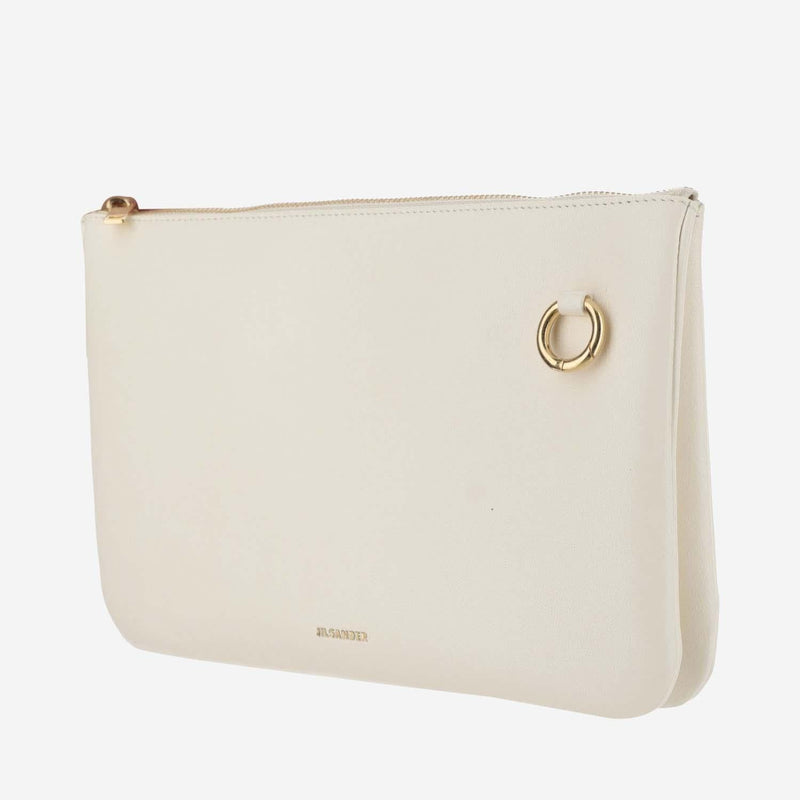 Jil Sander Embossed Logo Leather Shoulder Bag — White Sheep