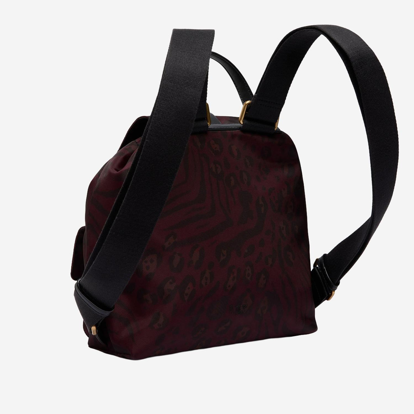 Pinko Nylon Animal-Print Backpack — Burgundy