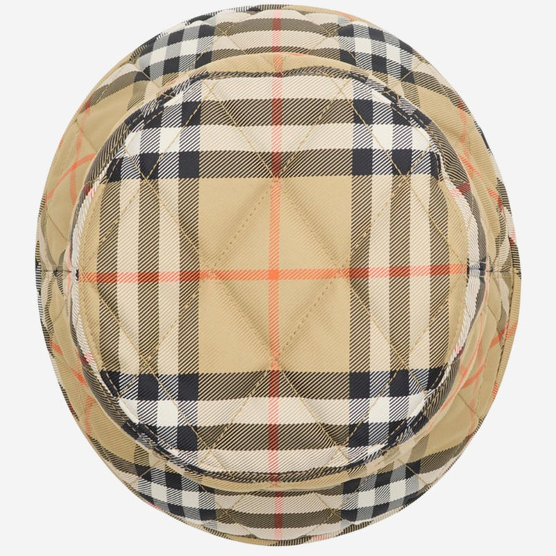Burberry 8125533 Horseshoe-Quilted Check Bucket Hat — Beige Polyamide