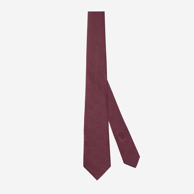 Gucci Gg Jacquard Cotton-Silk Necktie — Burgundy Neckties