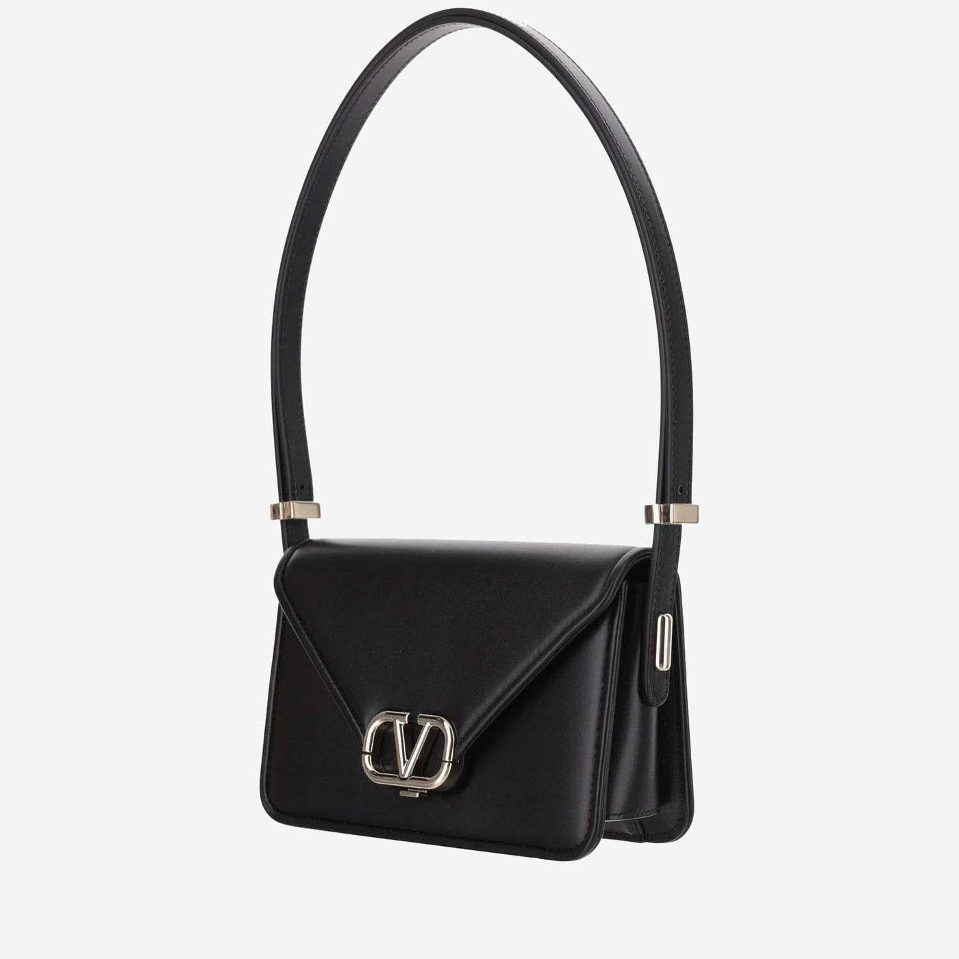 Valentino Garavani Vlogo Closure Calf Leather Shoulder Bag — Black - Bos Taurus
