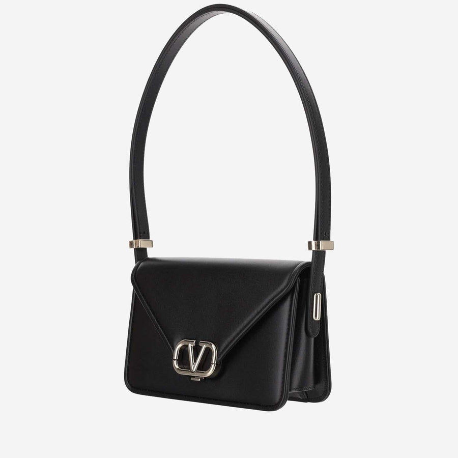 Valentino Garavani Vlogo Closure Calf Leather Shoulder Bag — Black - Bos Taurus