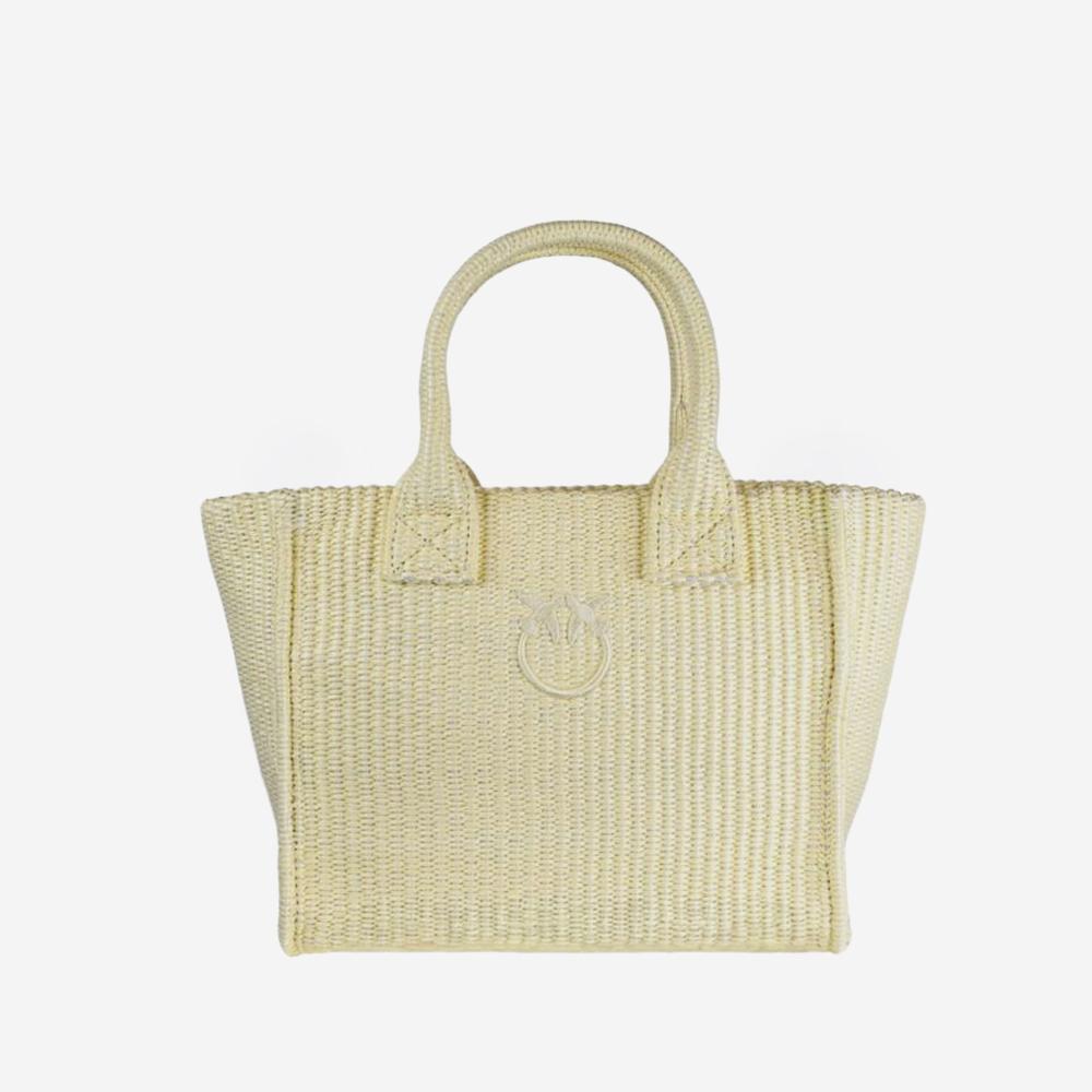 Pinko Woven Raffia Shoulder Bag — Yellow Polypropylene