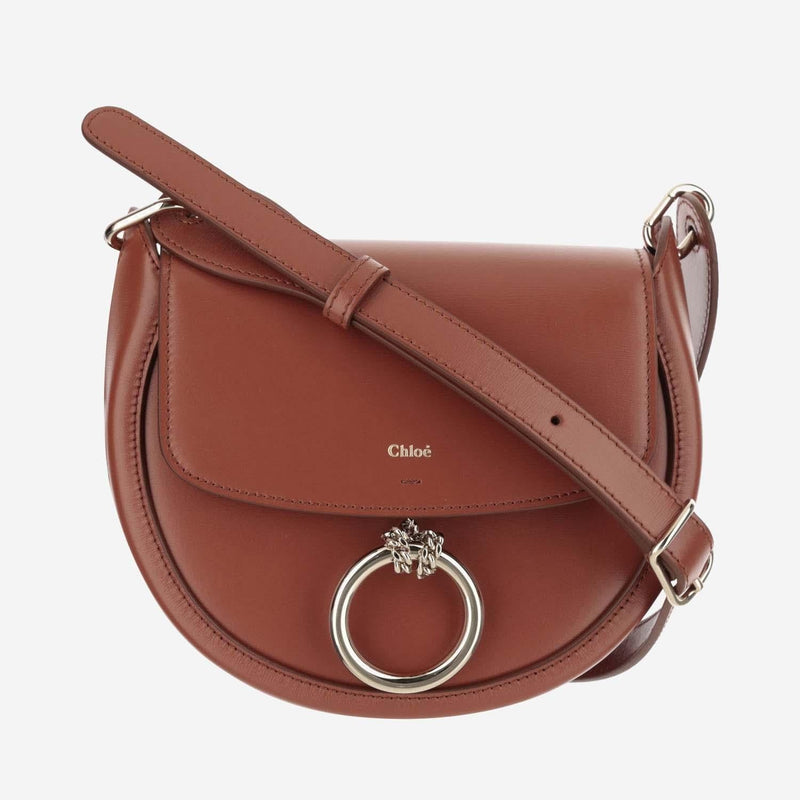 Chloé Calfskin Leather With Sculptural Ring Crossbody Bag — Brown