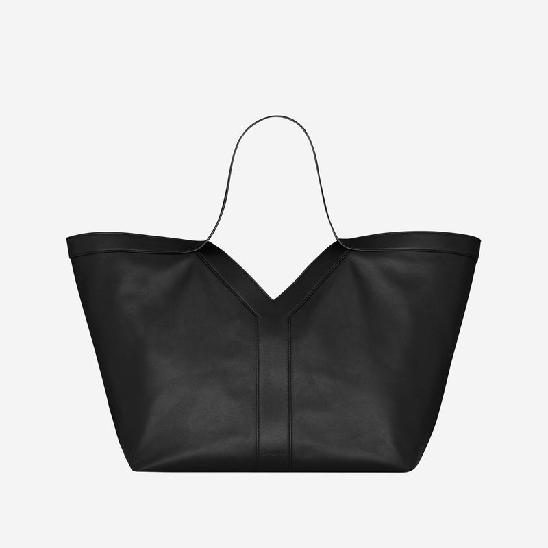 Saint Laurent Smooth Leather V-Seam Shoulder Bag — Black