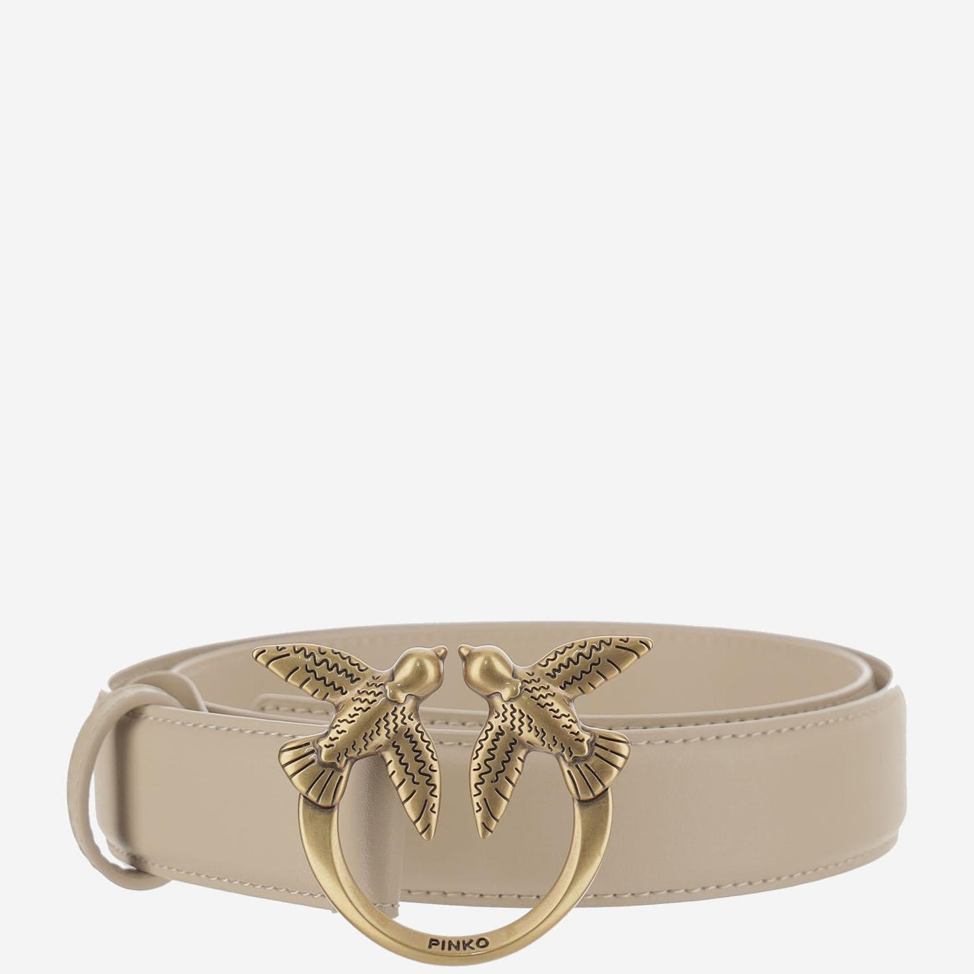 Pinko Leather With Love Birds Buckle Belt — Beige
