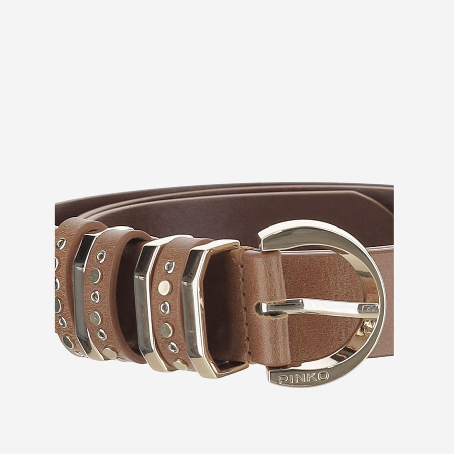 Pinko Studded Leather Belt — Brown