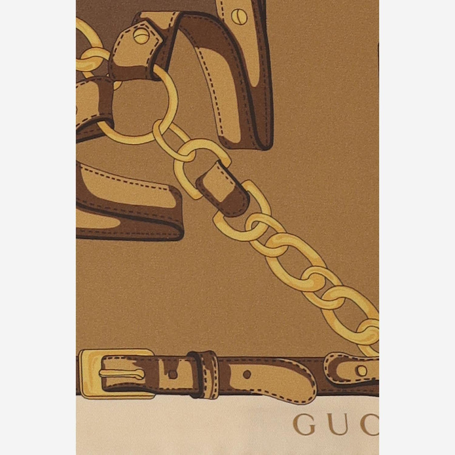 Gucci Silk Twill Printed Scarf — Brown Scarfs