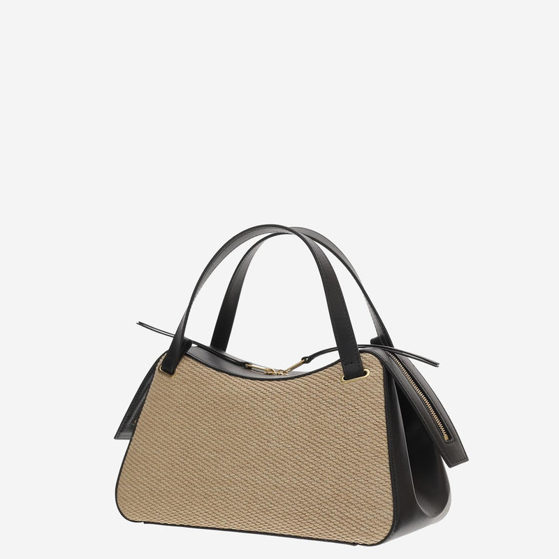 Jil Sander Leather And Raffia Shoulder Bag — Beige Polyamide