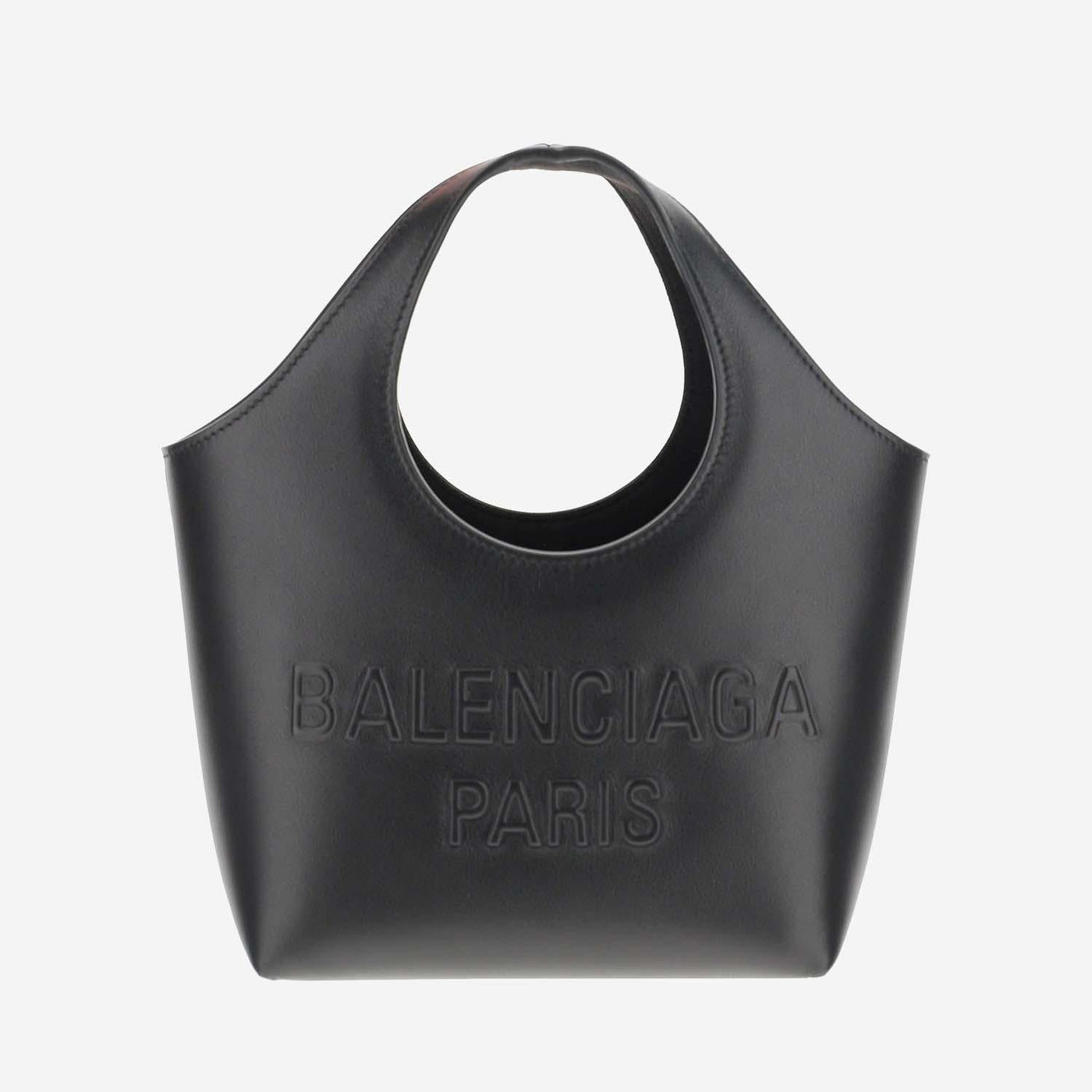 Balenciaga Logo-Embossed Calfskin Shoulder Bag — Black
