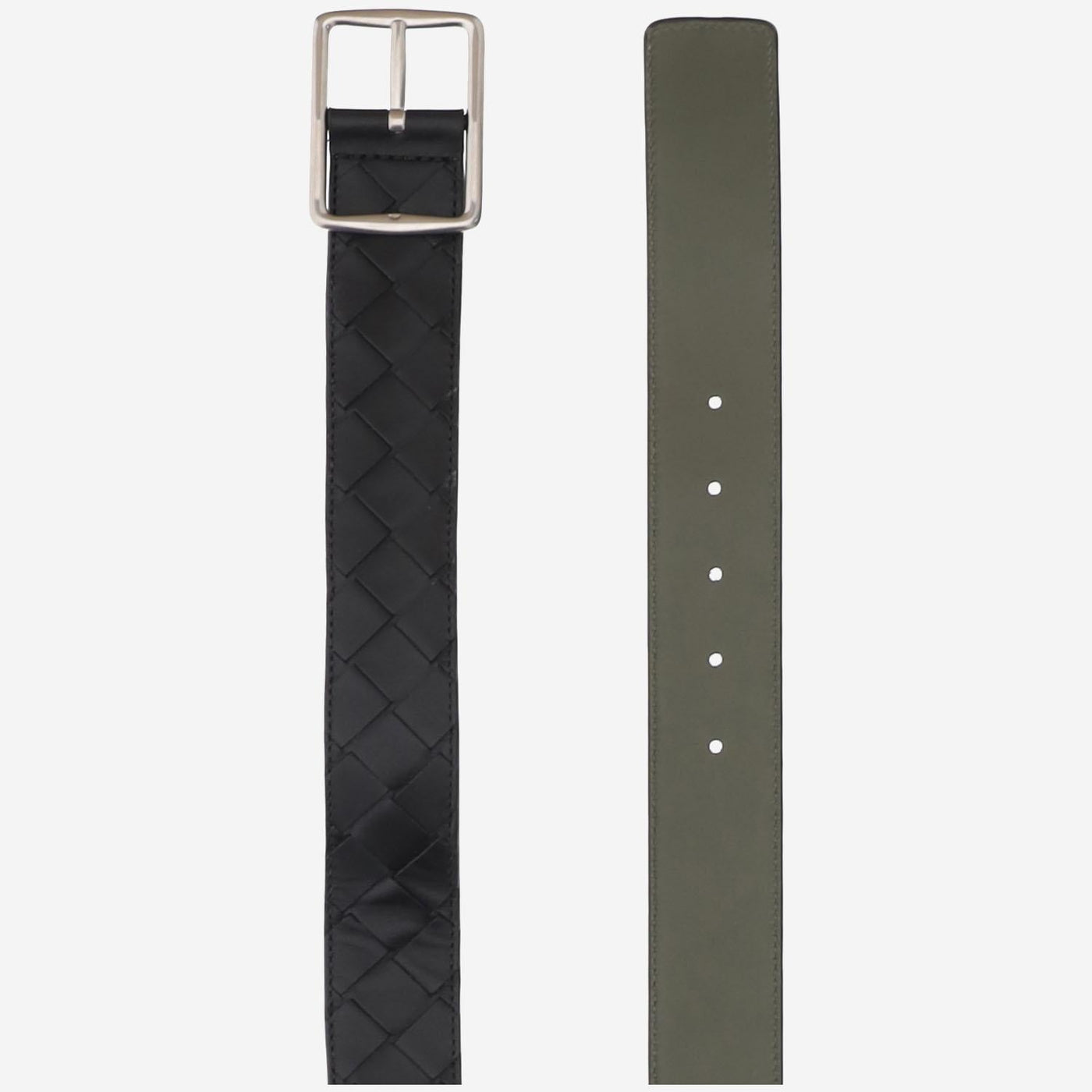 Bottega Veneta Reversible Woven Leather Belt — Black Calf