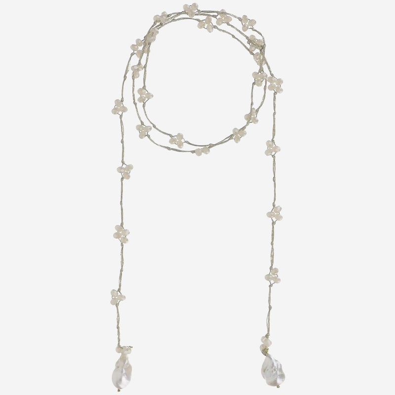 Mela Pearl And Natural Fiber Necklace — White Necklaces