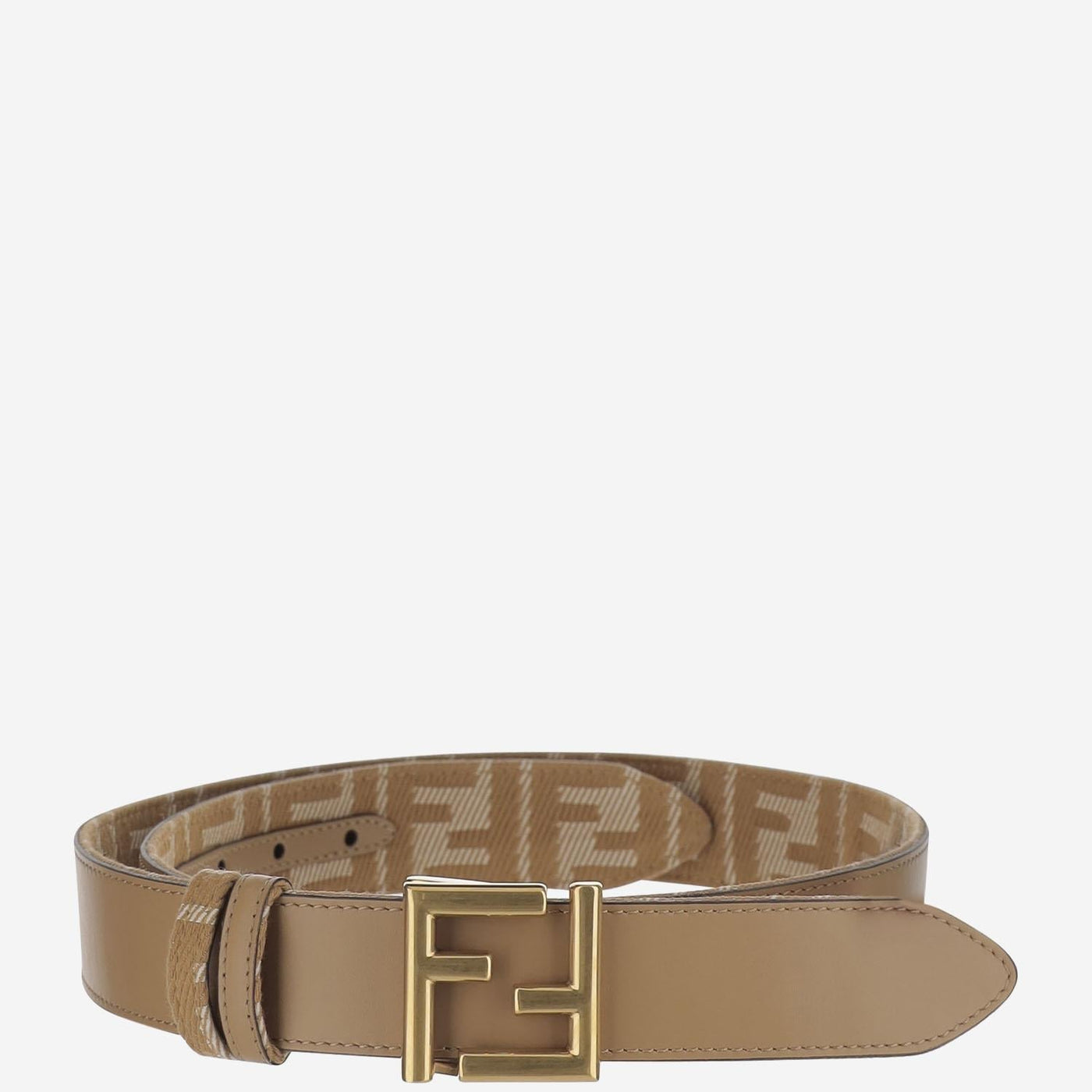Fendi Ff Logo Reversible Belt — Beige Calfskin Leather