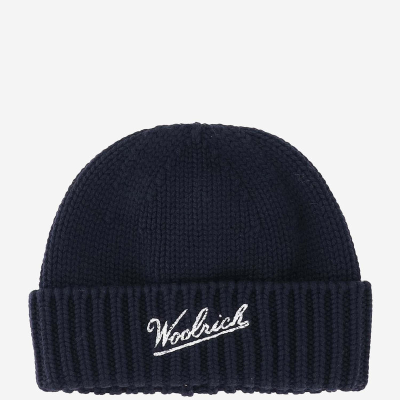 Woolrich Cfwoac0288mruf0428 Virgin Wool Ribbed Beanie — Navy Beanies