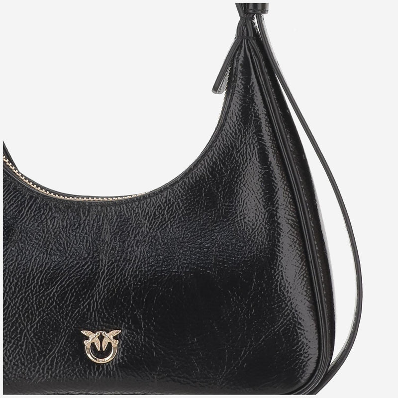 Pinko Glossy Leather Shoulder Bag — Black