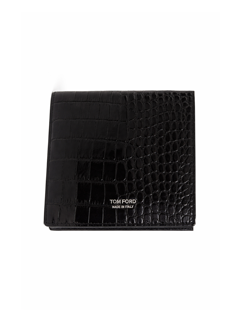 Tom Ford Crocodile-Embossed Calfskin Wallet — Black