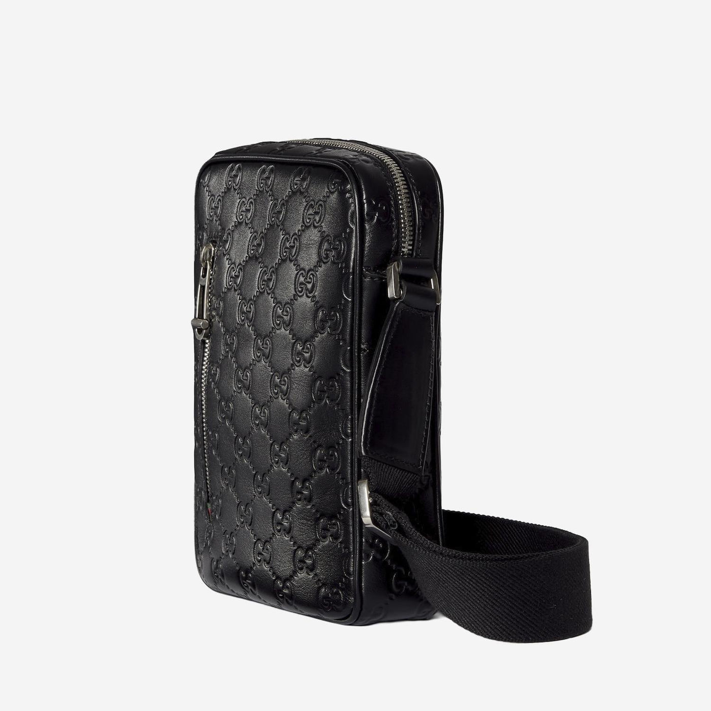 Gucci Gg Embossed Leather Crossbody Bag — Black
