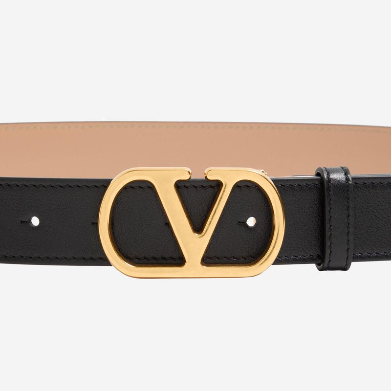 Valentino Garavani Vlogo Signature Leather Belt — Beige