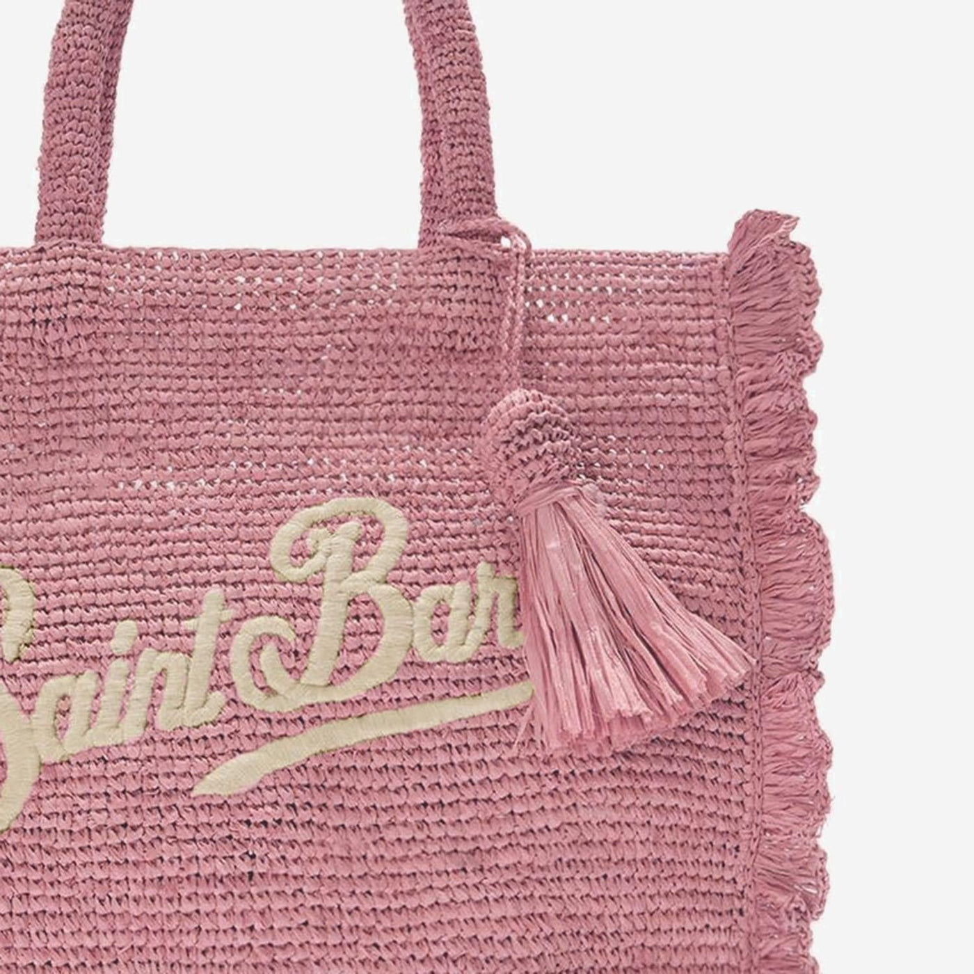 Mc2 Saint Barth Logo-Embroidered Raffia Shoulder Bag — Pink