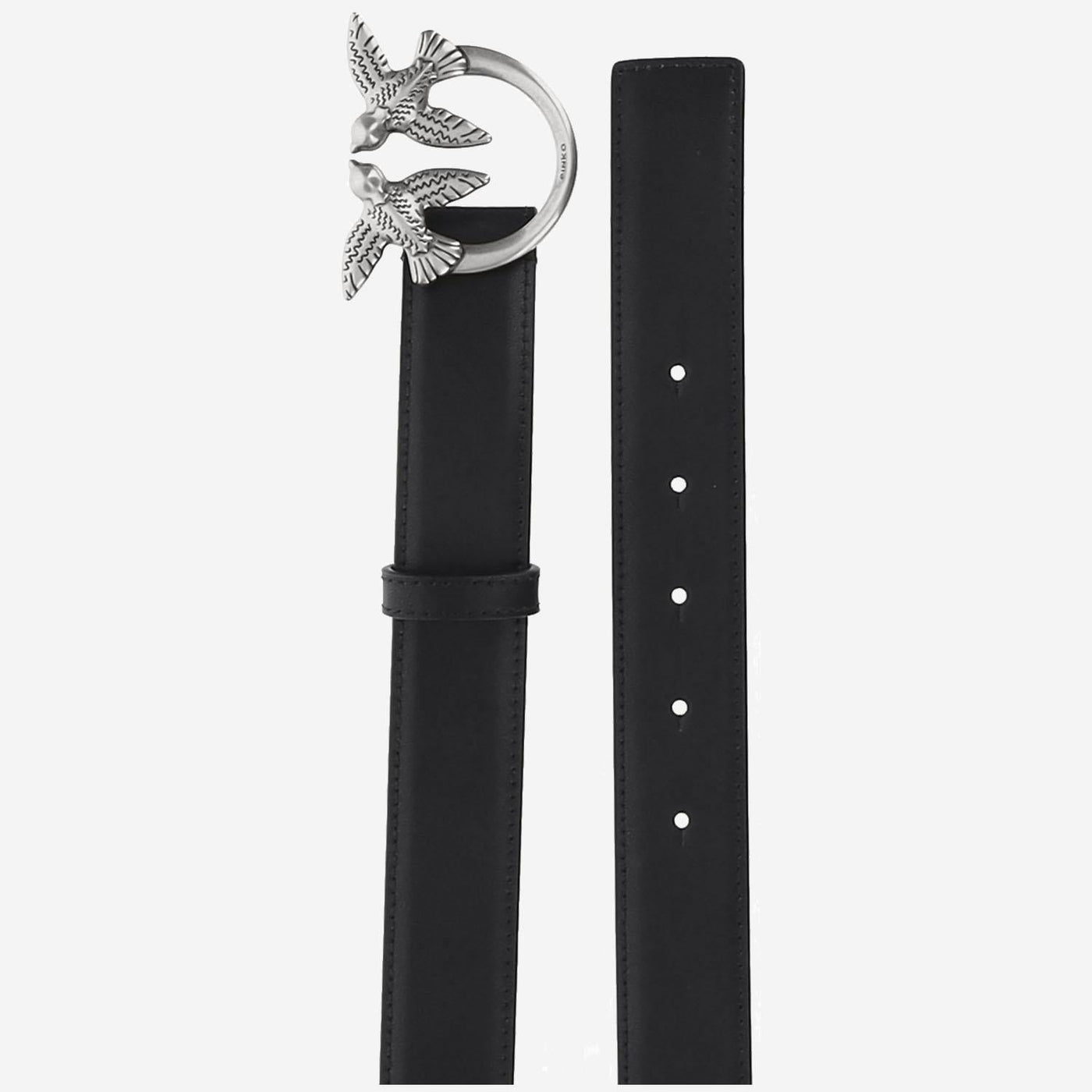 Pinko Love Birds Belt — Black Leather