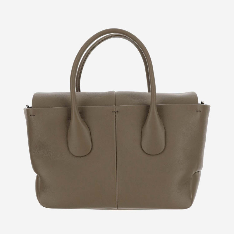 Tods Padded Calfskin Leather Top Handle Bag — Beige