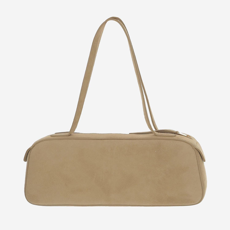 Khaite Simona Shoulder Bag — Beige Kid Leather (suede)