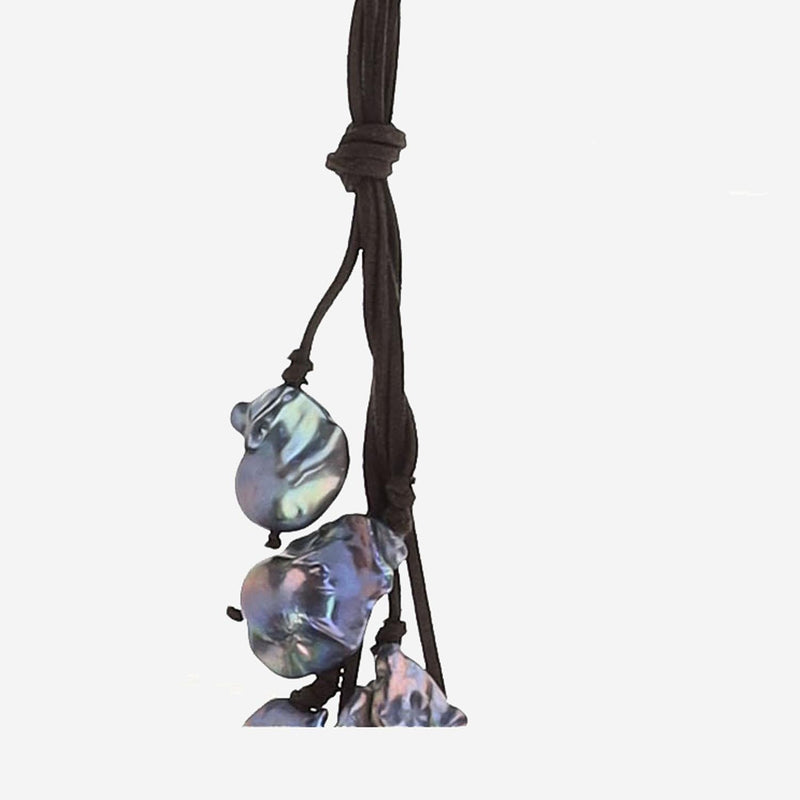 Mela Pearl Cluster Suede Necklace — Black Necklaces