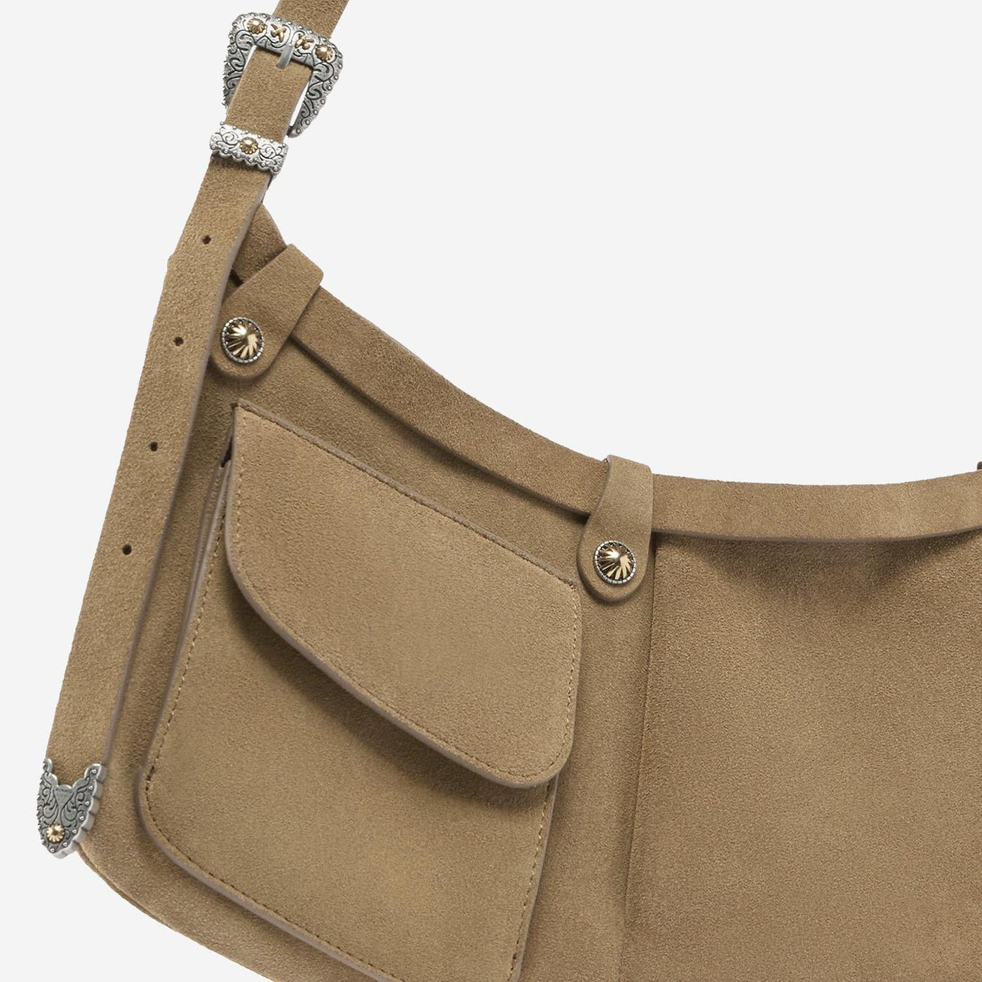 Pinko Pocket Body Shoulder Bag — Green Suede