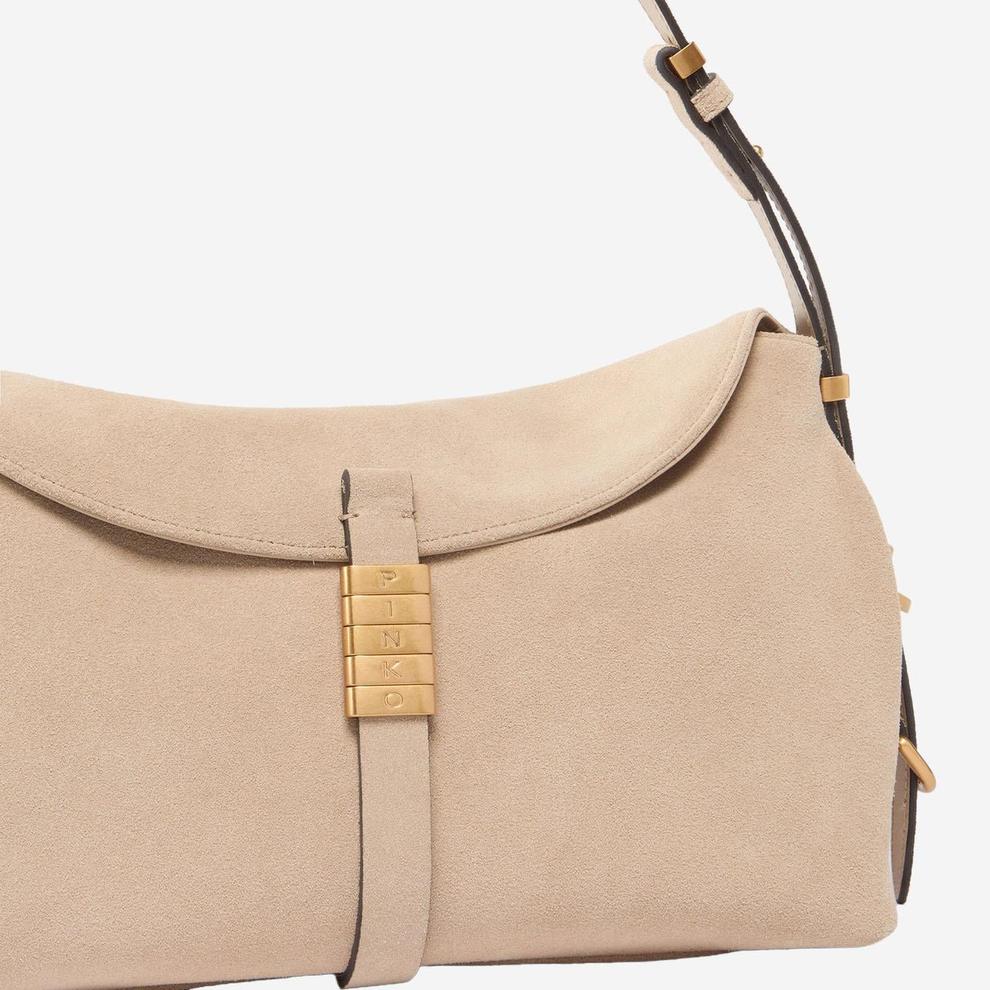 Pinko Suede Leather Baguette Shoulder Bag — Beige