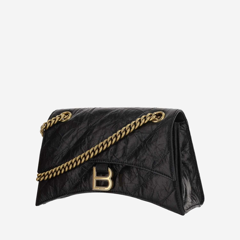 Balenciaga Hourglass Shoulder Bag — Black Calfskin