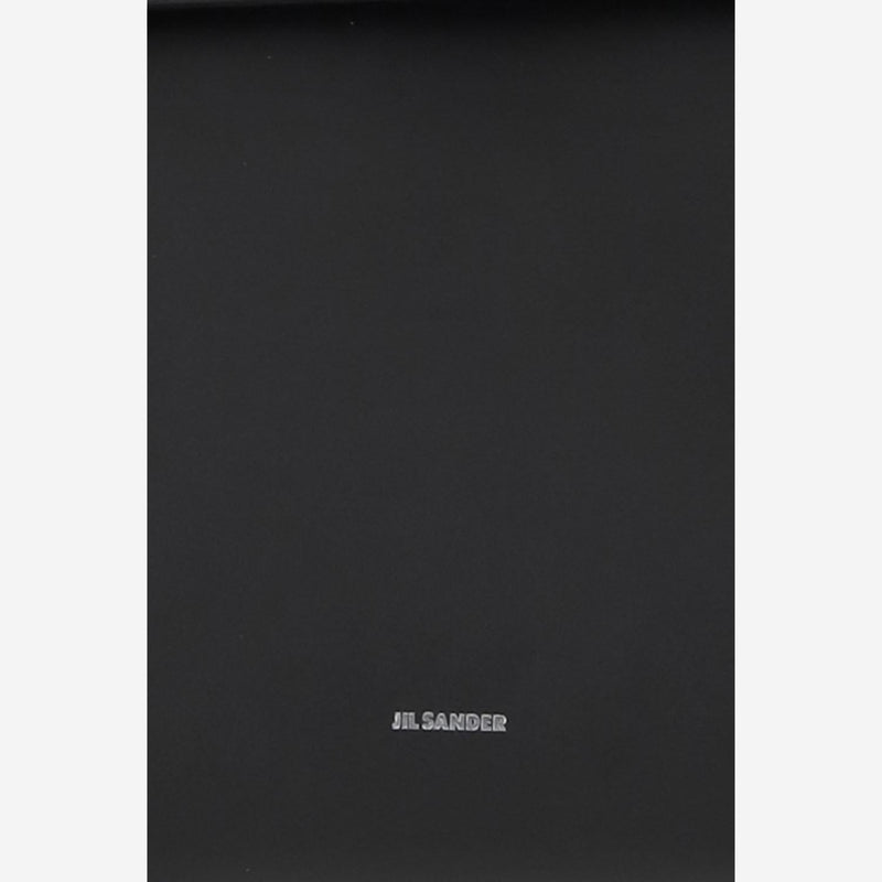 Jil Sander Leather With Drawstring Side Inserts Shoulder Bag — Black