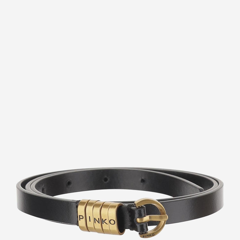 Pinko Logo Buckle Leather Belt — Black