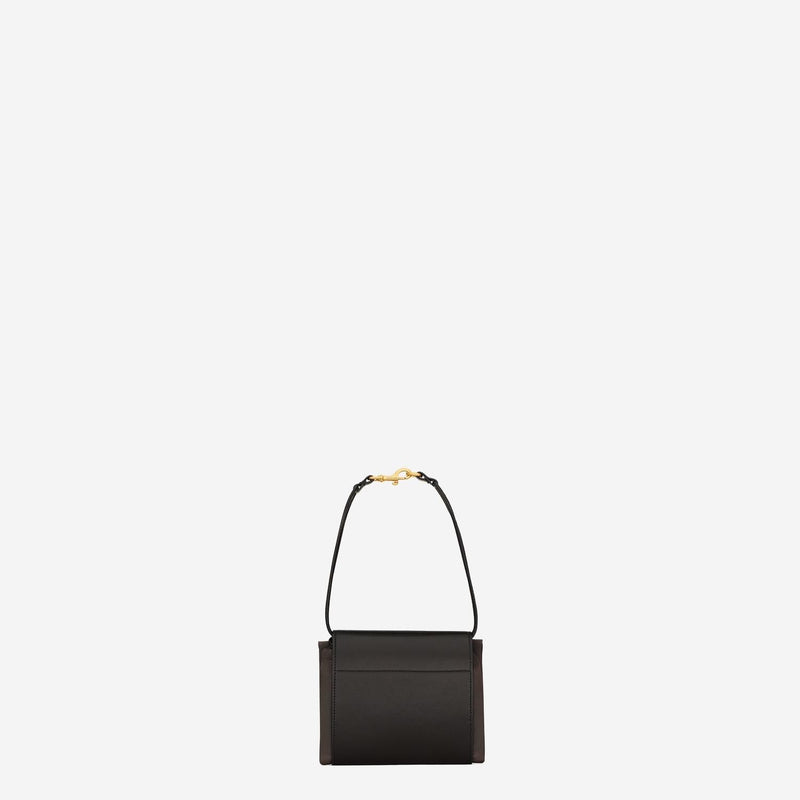 Saint Laurent Foldable Leather And Silk Satin Clutch — Brown