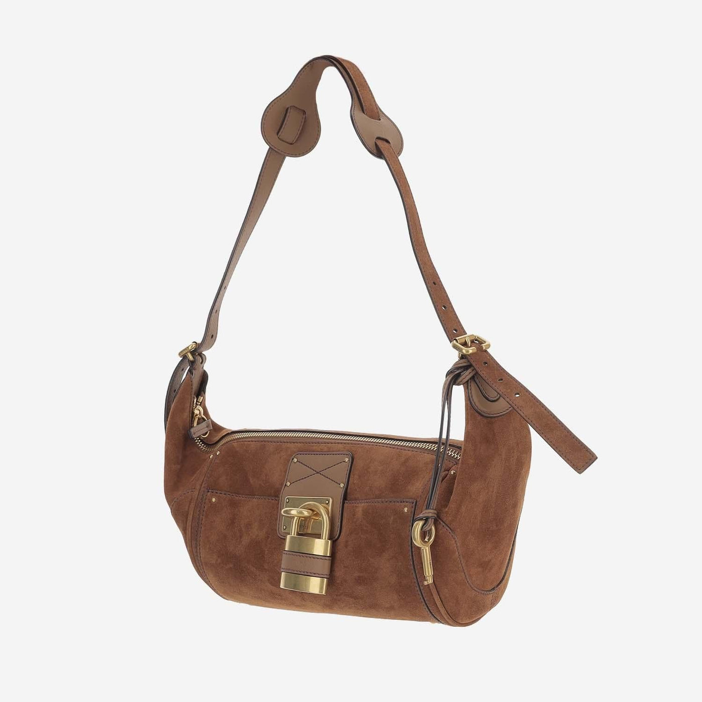 Chloé Paddington Shoulder Bag — Brown Suede