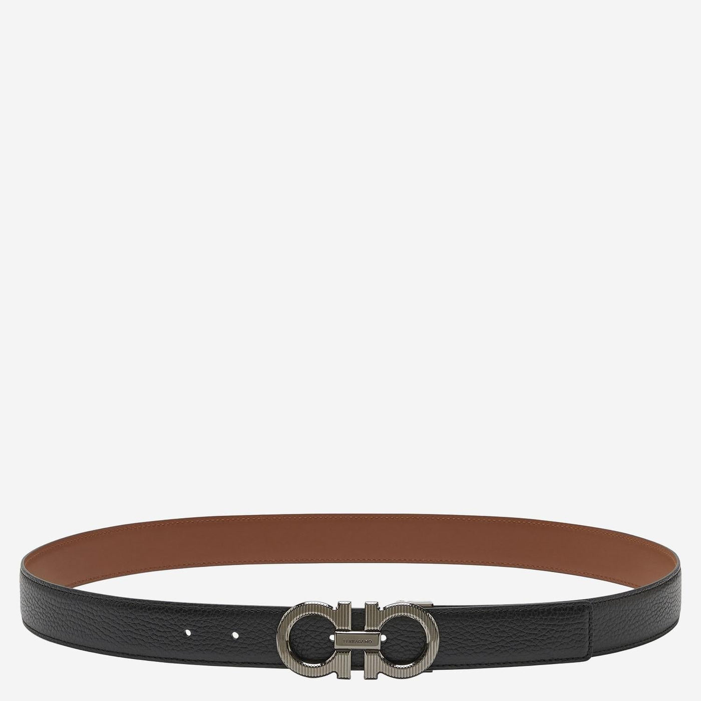 Ferragamo Gancini Leather Reversible Belt — Black Calfskin