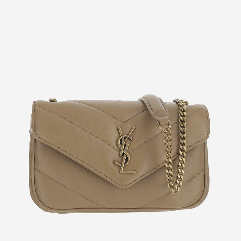 Saint Laurent Loulou Shoulder Bag — Beige Lambskin Leather